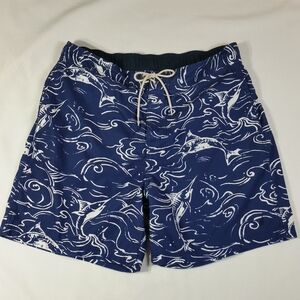 NAUTICA Navy Blue & White SWIM TRUNKS Mens Size XL Swordfish Marlin Pattern Fish